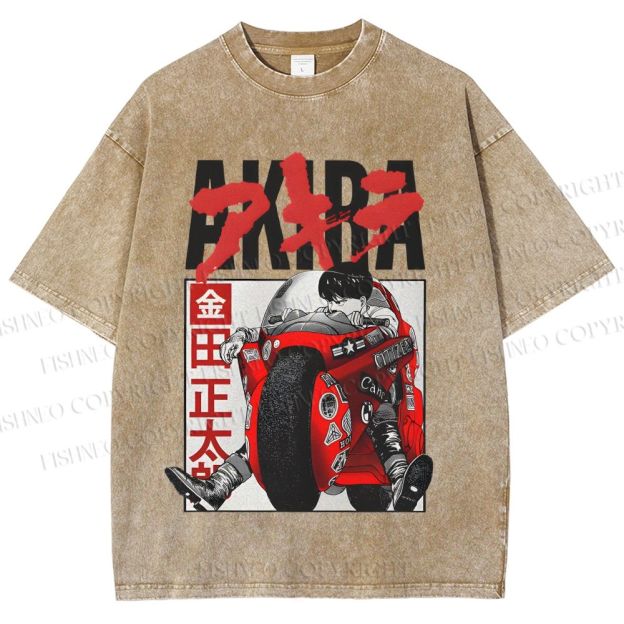 Unisex Akira Japanese Anime Printed Washed Tee