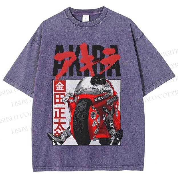 Unisex Akira Japanese Anime Printed Washed Tee