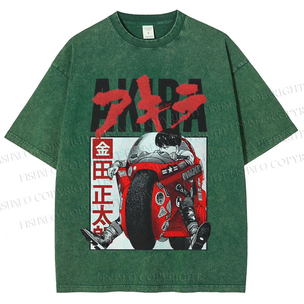Unisex Akira Japanese Anime Printed Washed Tee