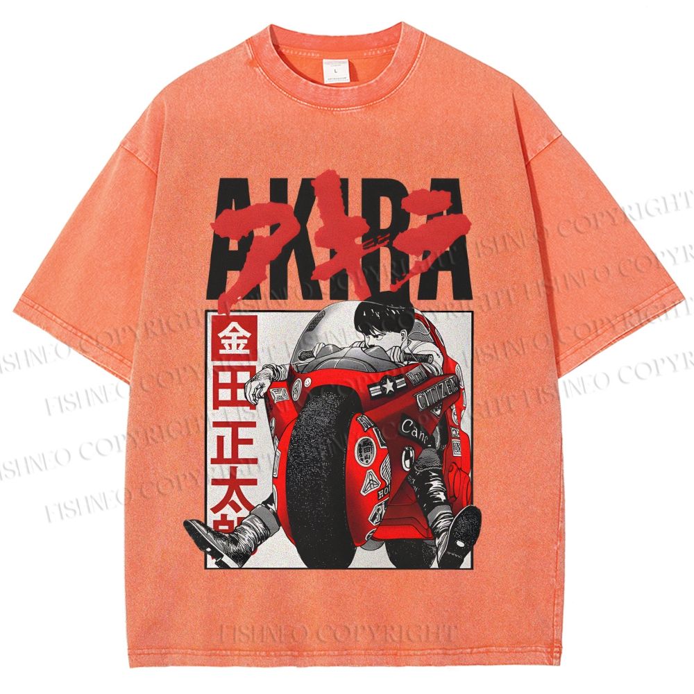 Unisex Akira Japanese Anime Printed Washed Tee