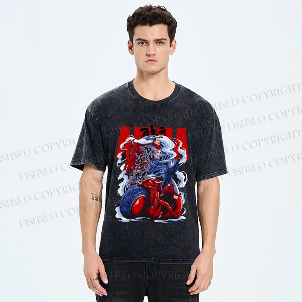 Unisex Akira Japanese Anime Poster Printed Washed Tee