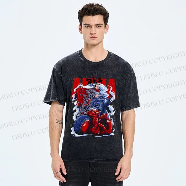 Unisex Akira Japanese Anime Poster Printed Washed Tee