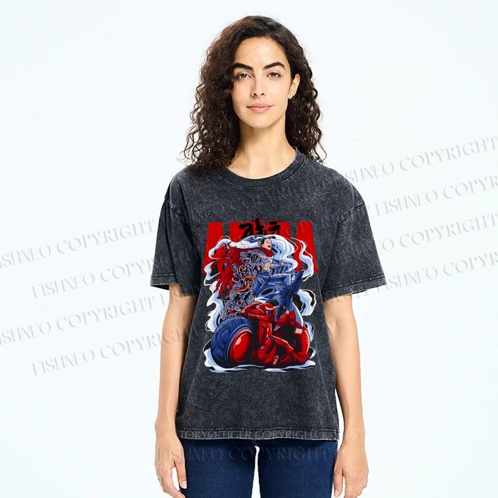 Unisex Akira Japanese Anime Poster Printed Washed Tee