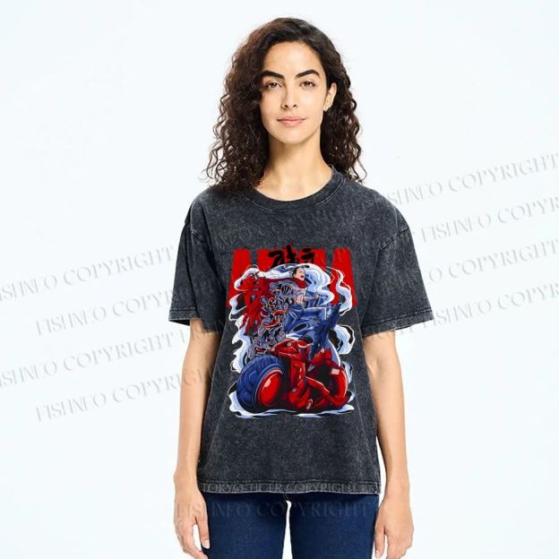 Unisex Akira Japanese Anime Poster Printed Washed Tee