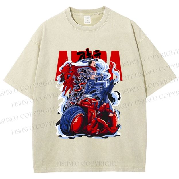 Unisex Akira Japanese Anime Poster Printed Washed Tee