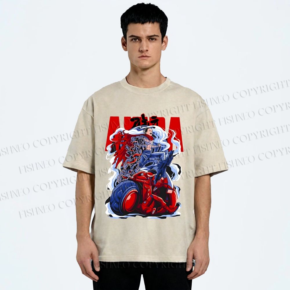 Unisex Akira Japanese Anime Poster Printed Washed Tee