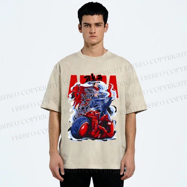 Unisex Akira Japanese Anime Poster Printed Washed Tee