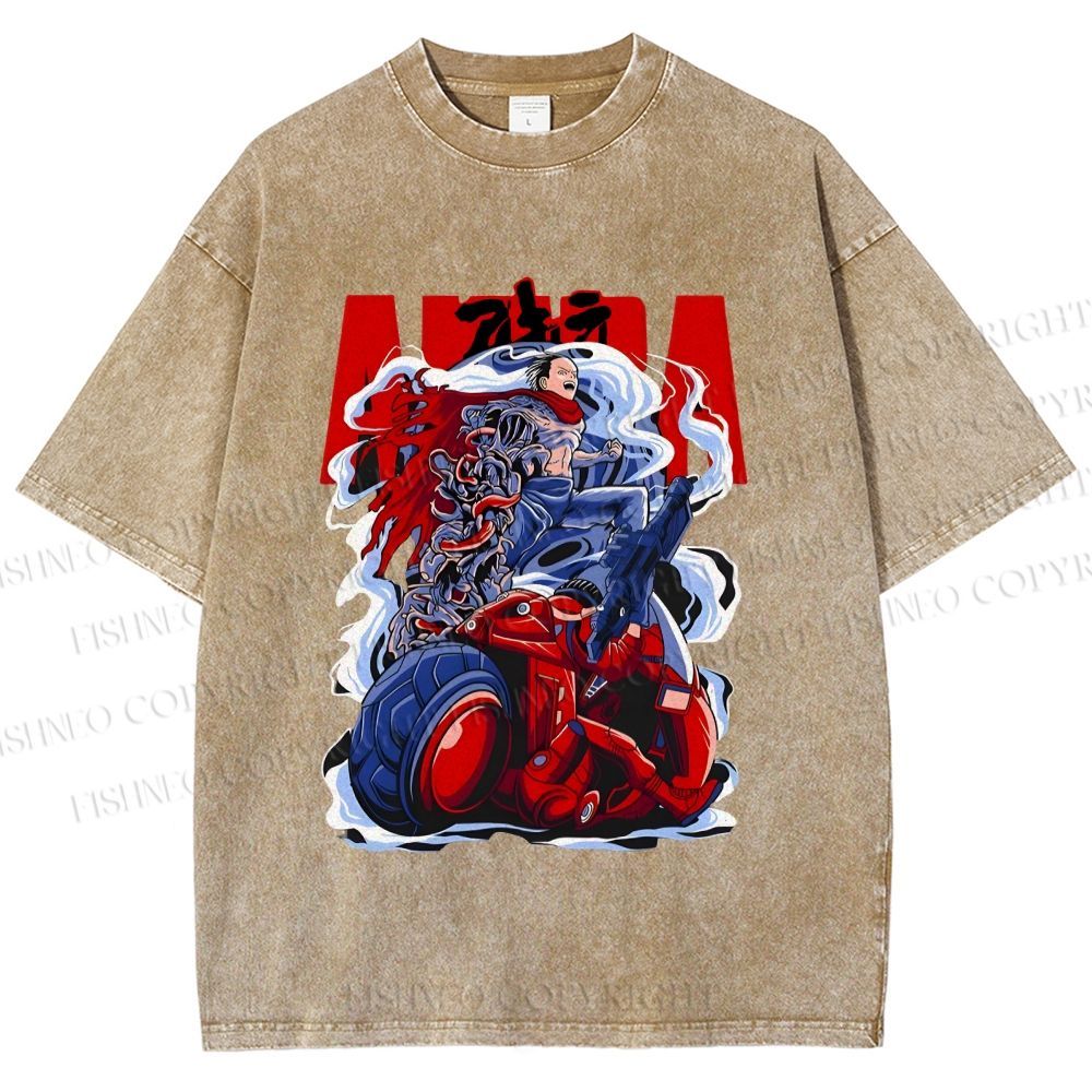 Unisex Akira Japanese Anime Poster Printed Washed Tee