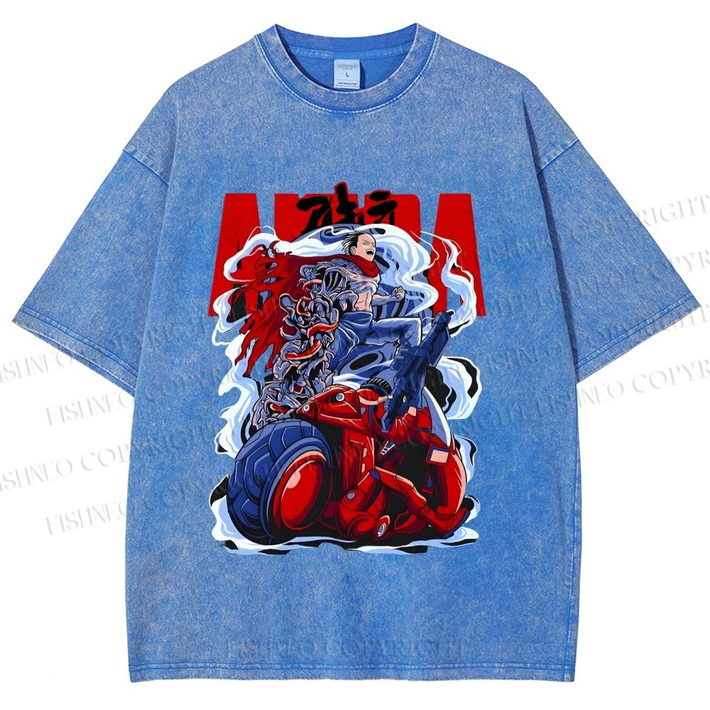 Unisex Akira Japanese Anime Poster Printed Washed Tee