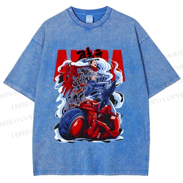 Unisex Akira Japanese Anime Poster Printed Washed Tee