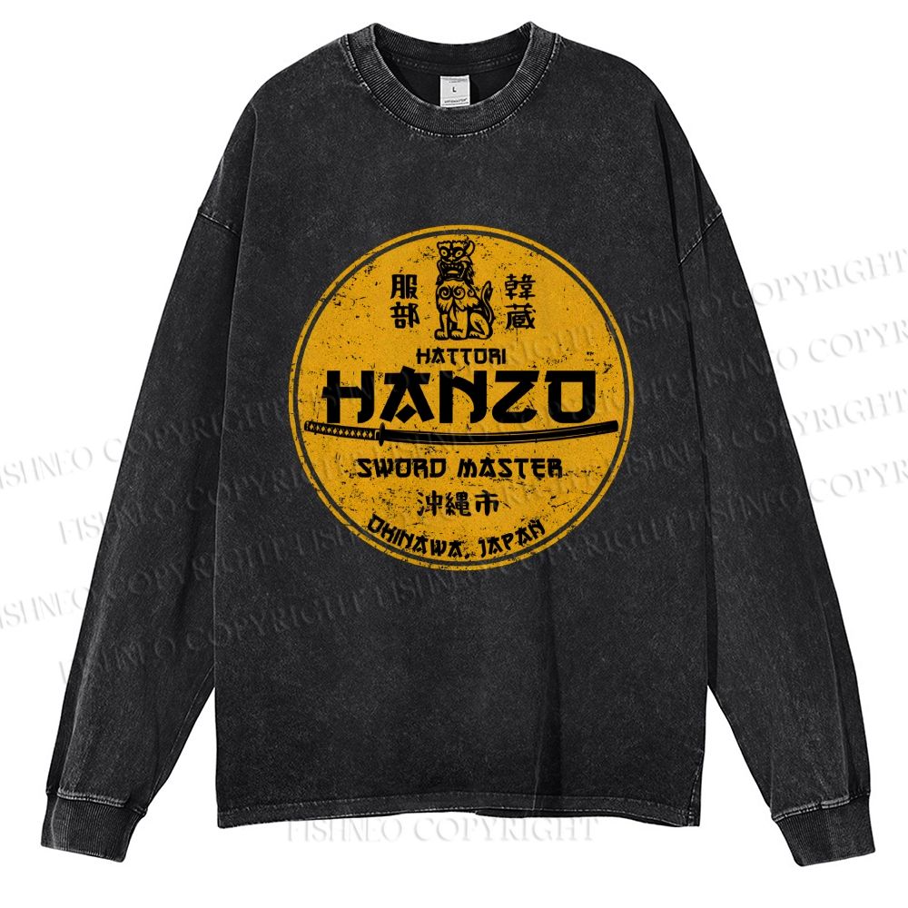 Unisex Casual Washed Hattori Hanzo Printed Long Sleeve T-shirt
