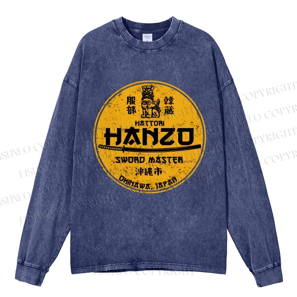 Unisex Casual Washed Hattori Hanzo Printed Long Sleeve T-shirt