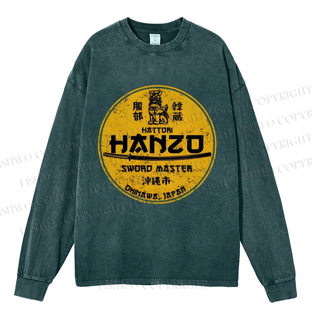 Unisex Casual Washed Hattori Hanzo Printed Long Sleeve T-shirt