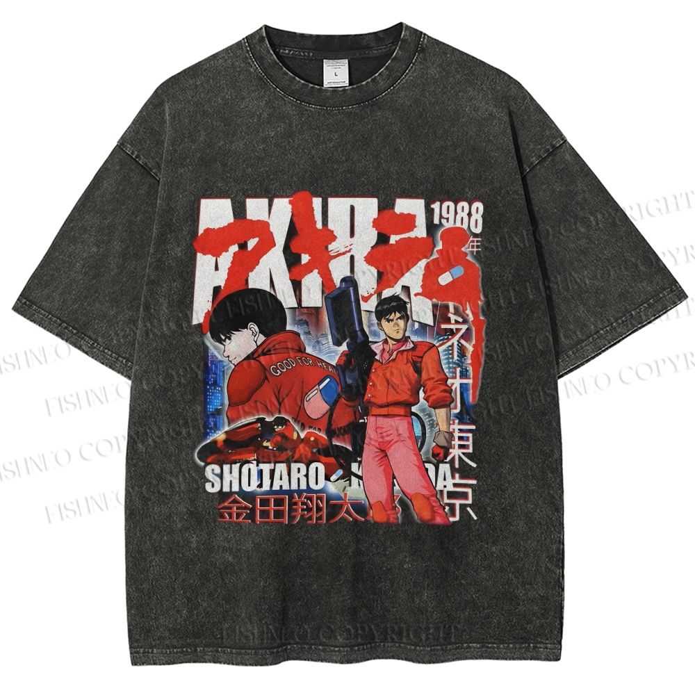 Unisex Akira Japanese Anime Printed Washed Tee