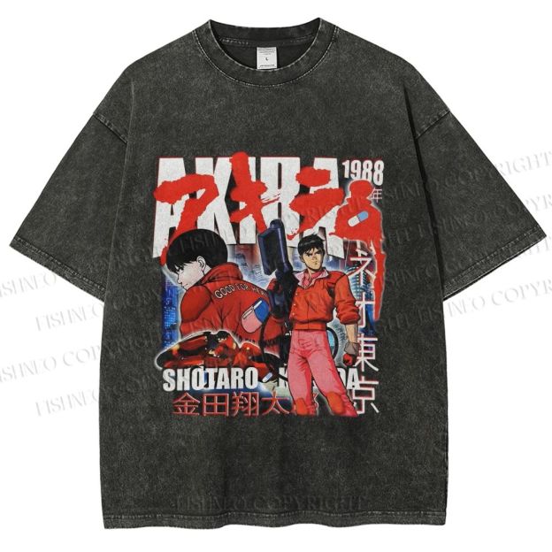 Unisex Akira Japanese Anime Printed Washed Tee