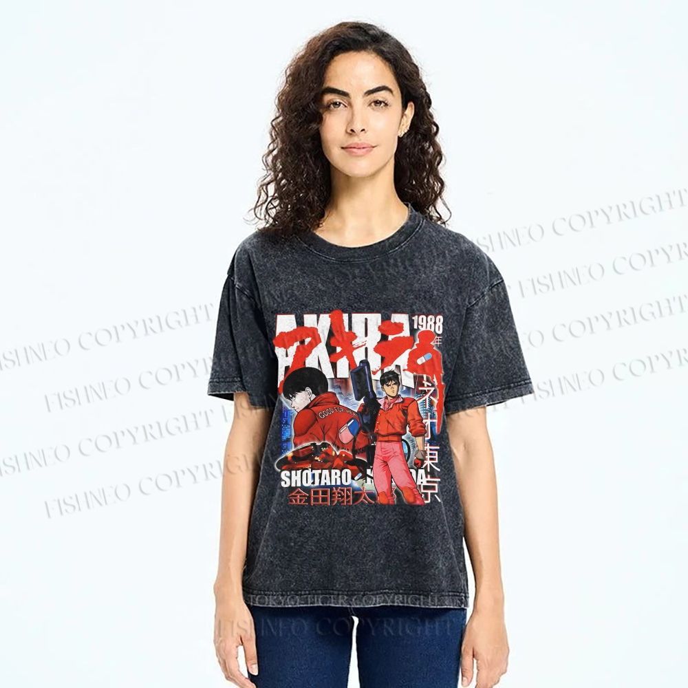 Unisex Akira Japanese Anime Printed Washed Tee