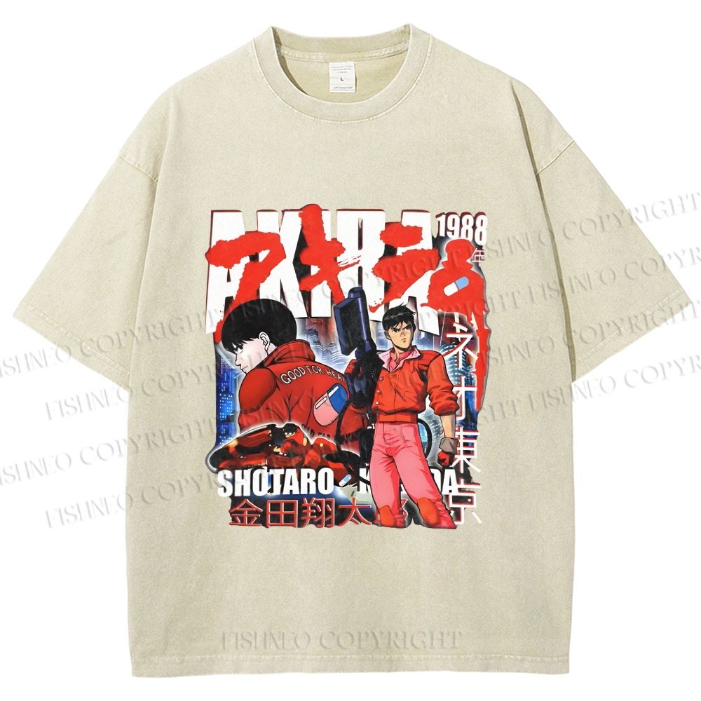 Unisex Akira Japanese Anime Printed Washed Tee