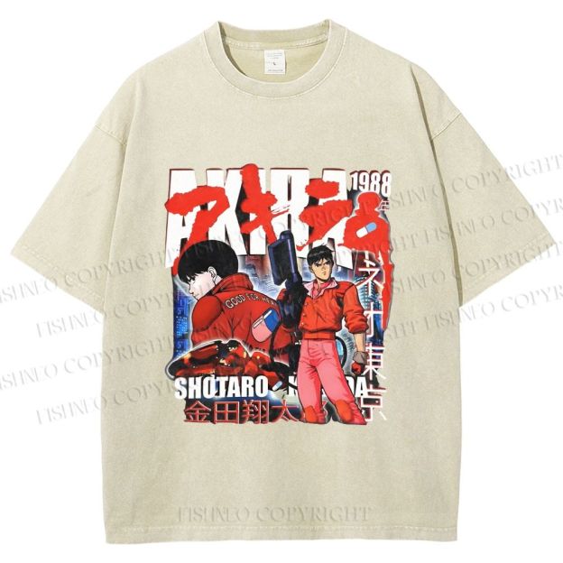 Unisex Akira Japanese Anime Printed Washed Tee