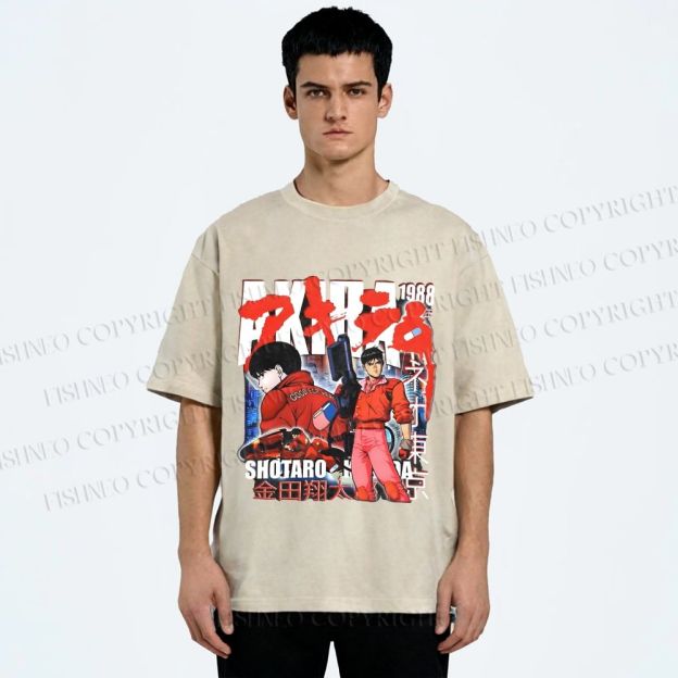 Unisex Akira Japanese Anime Printed Washed Tee