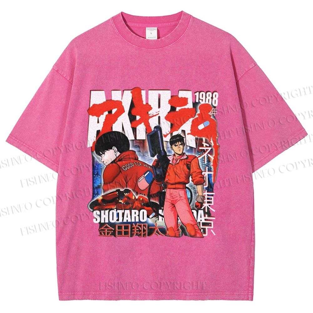 Unisex Akira Japanese Anime Printed Washed Tee