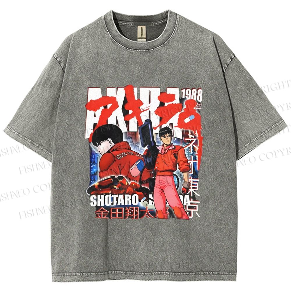 Unisex Akira Japanese Anime Printed Washed Tee