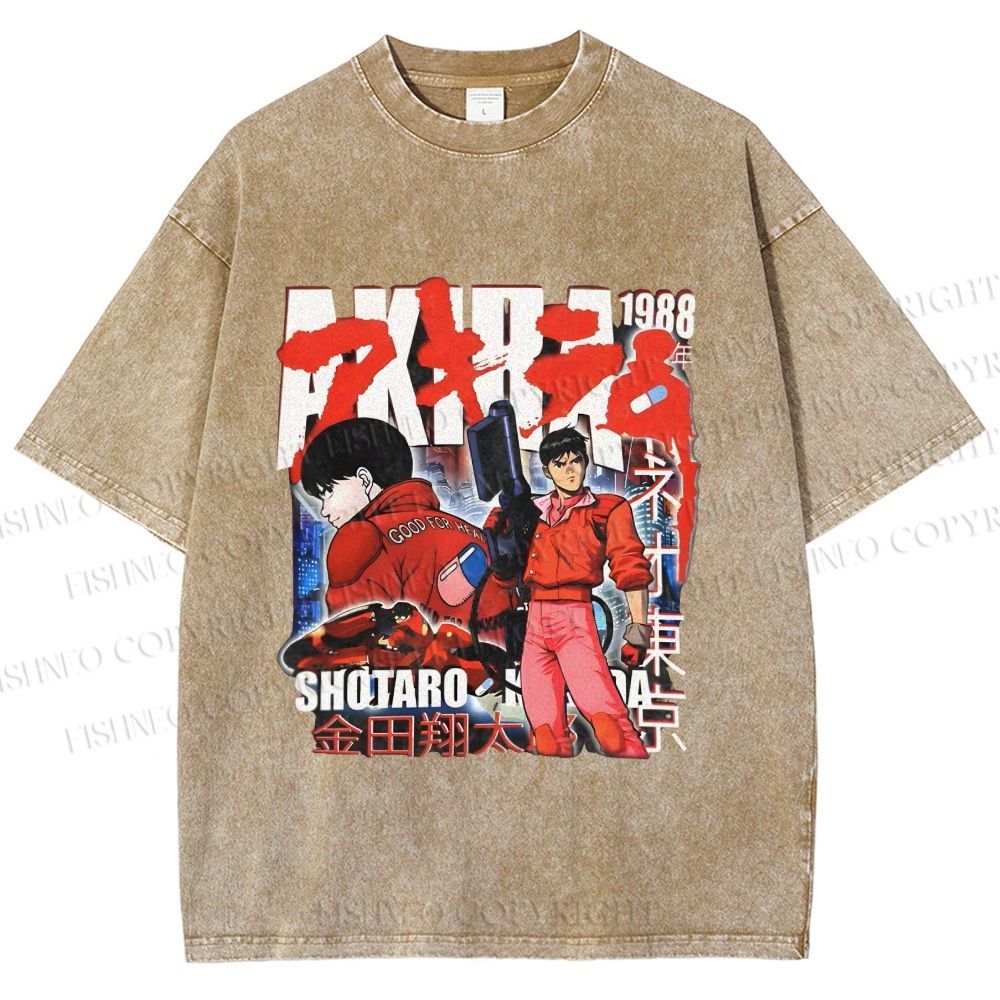 Unisex Akira Japanese Anime Printed Washed Tee
