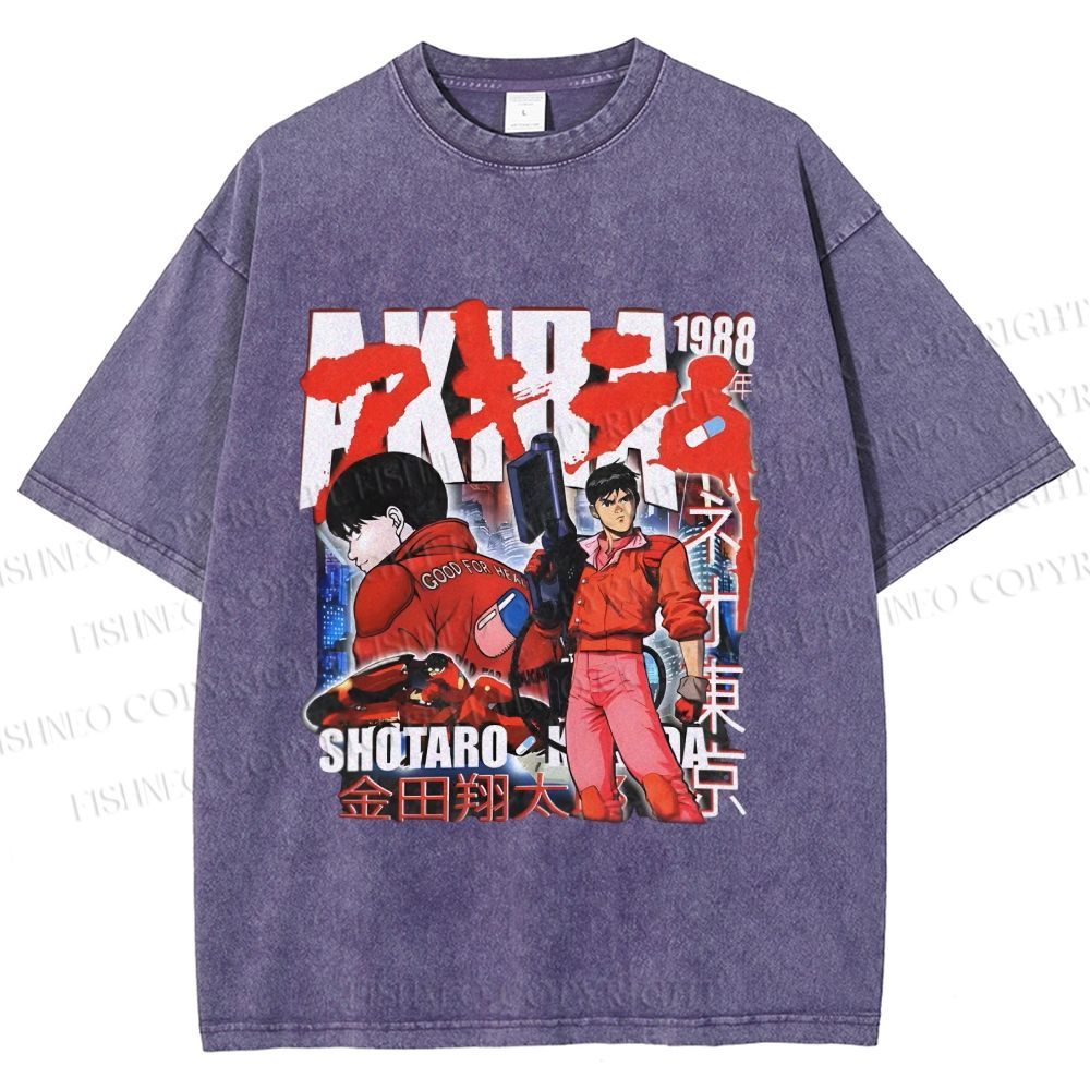Unisex Akira Japanese Anime Printed Washed Tee