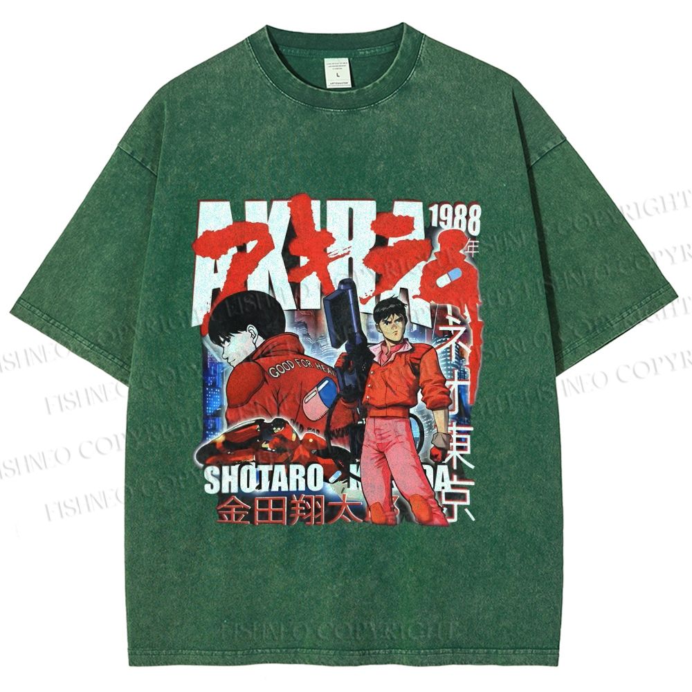 Unisex Akira Japanese Anime Printed Washed Tee