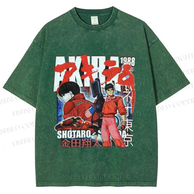 Unisex Akira Japanese Anime Printed Washed Tee