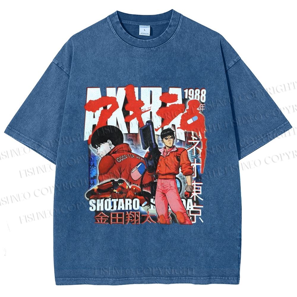 Unisex Akira Japanese Anime Printed Washed Tee