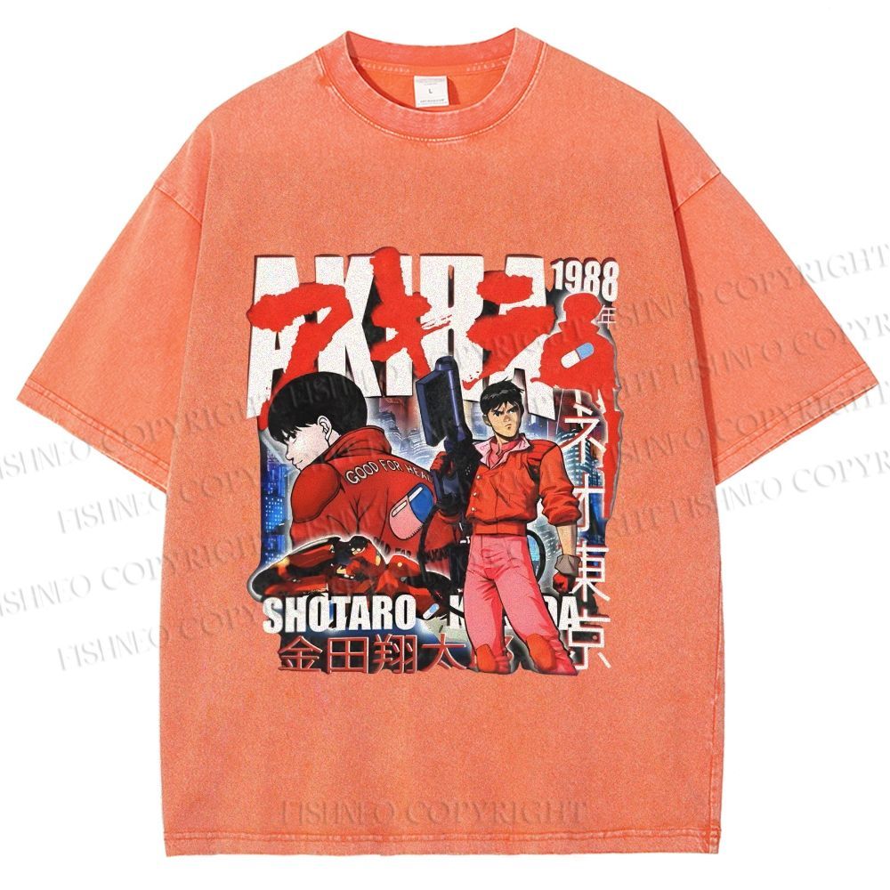 Unisex Akira Japanese Anime Printed Washed Tee