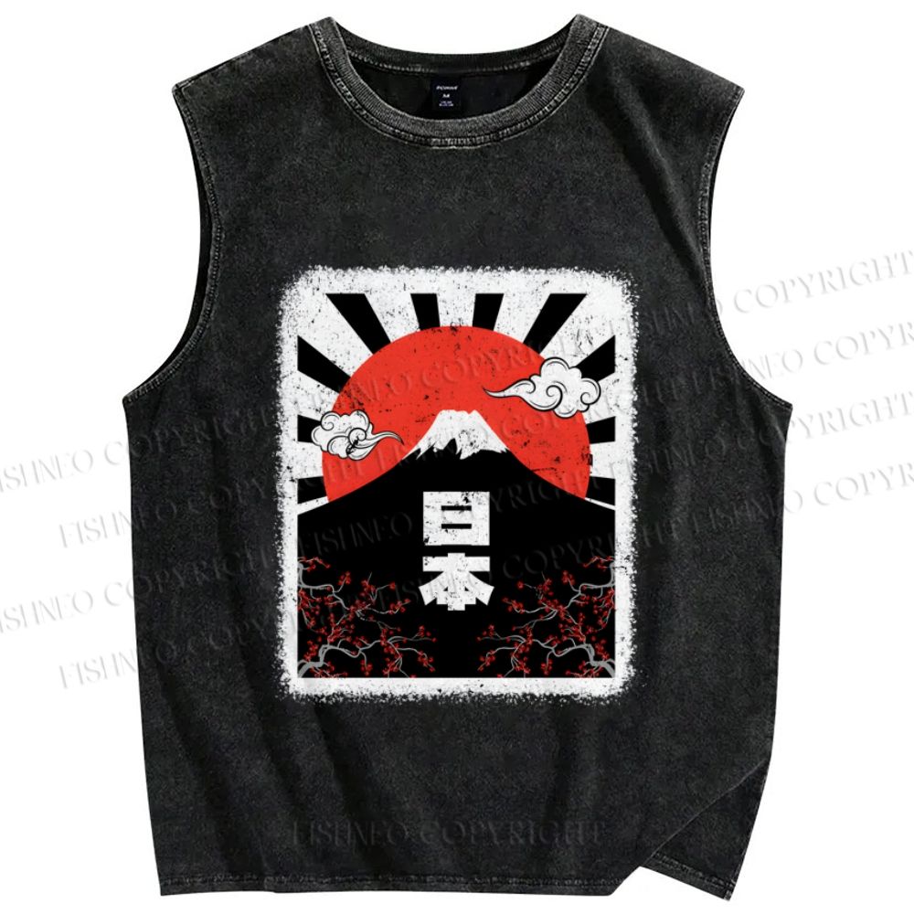 Unisex Mount Fuji Japan Printed Washed Tank Top