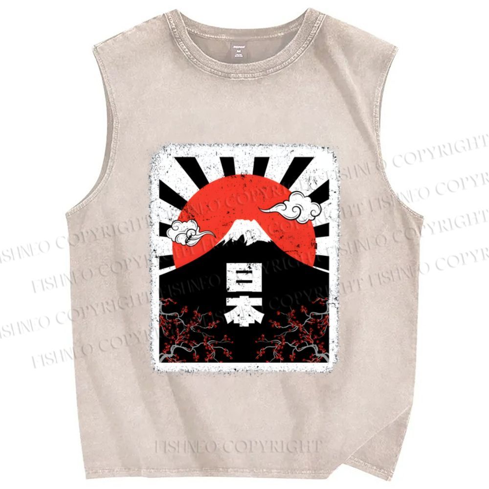 Unisex Mount Fuji Japan Printed Washed Tank Top