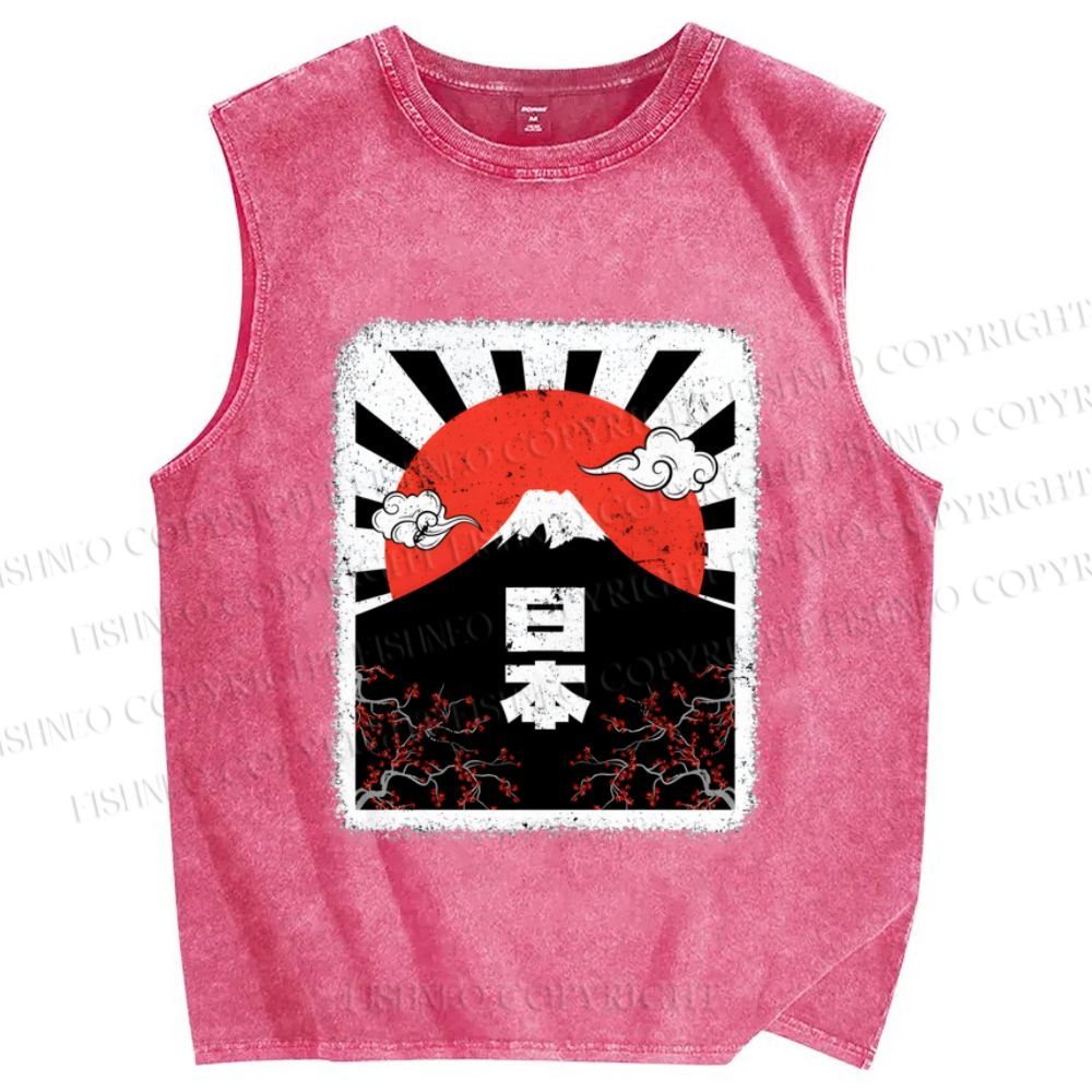 Unisex Mount Fuji Japan Printed Washed Tank Top
