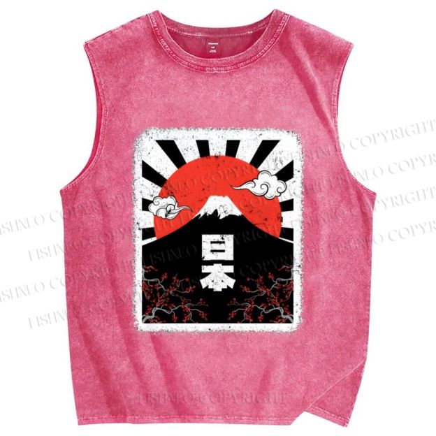 Unisex Mount Fuji Japan Printed Washed Tank Top