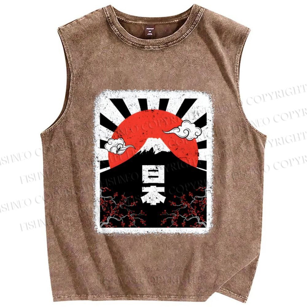 Unisex Mount Fuji Japan Printed Washed Tank Top