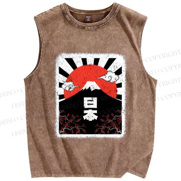 Unisex Mount Fuji Japan Printed Washed Tank Top