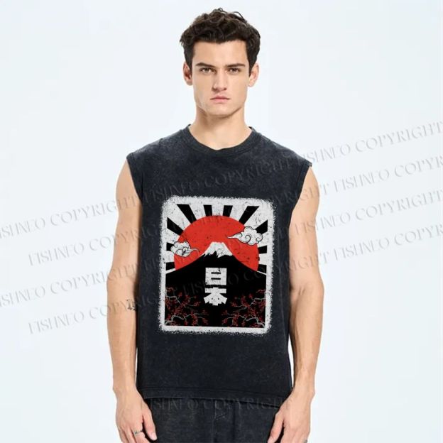 Unisex Mount Fuji Japan Printed Washed Tank Top