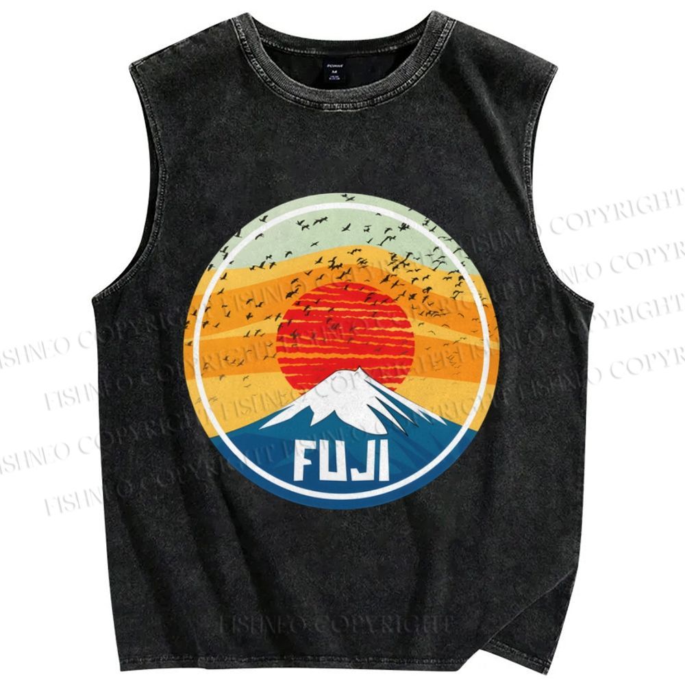 Unisex Mount Fuji Printed Washed Tank Top