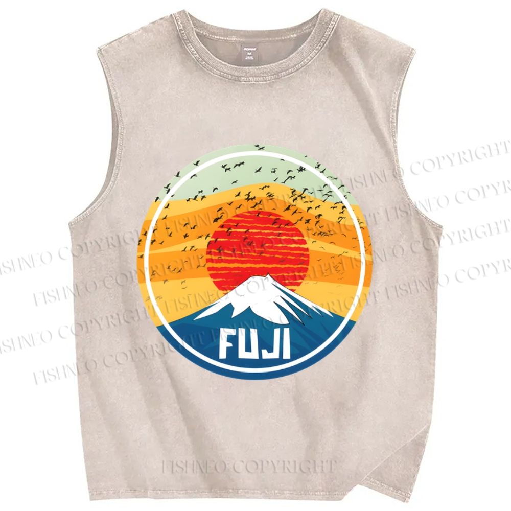 Unisex Mount Fuji Printed Washed Tank Top