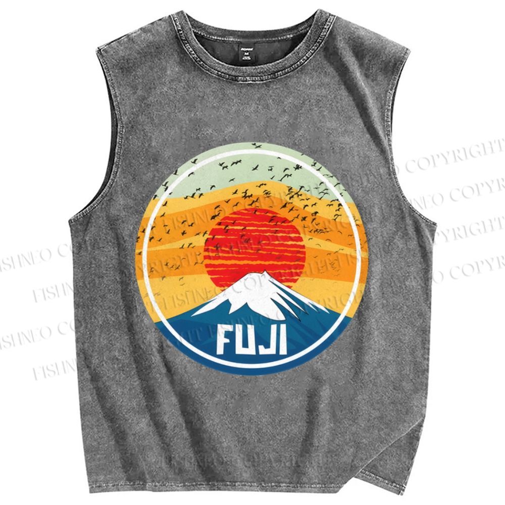 Unisex Mount Fuji Printed Washed Tank Top