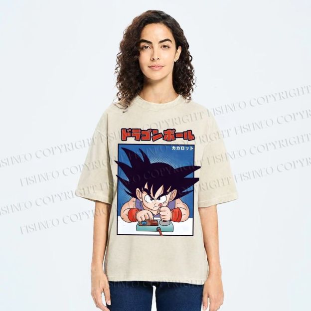 Unisex Son Goku Printed Washed Tee