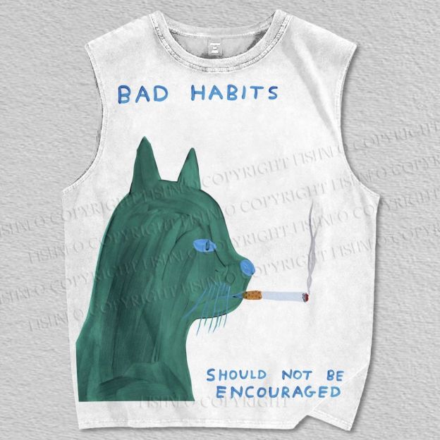 Unisex Bad Habits Should Not Encourage Cat Printed Tank Top