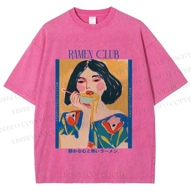 Unisex Woman in Ramen Club Printed Washed Tee