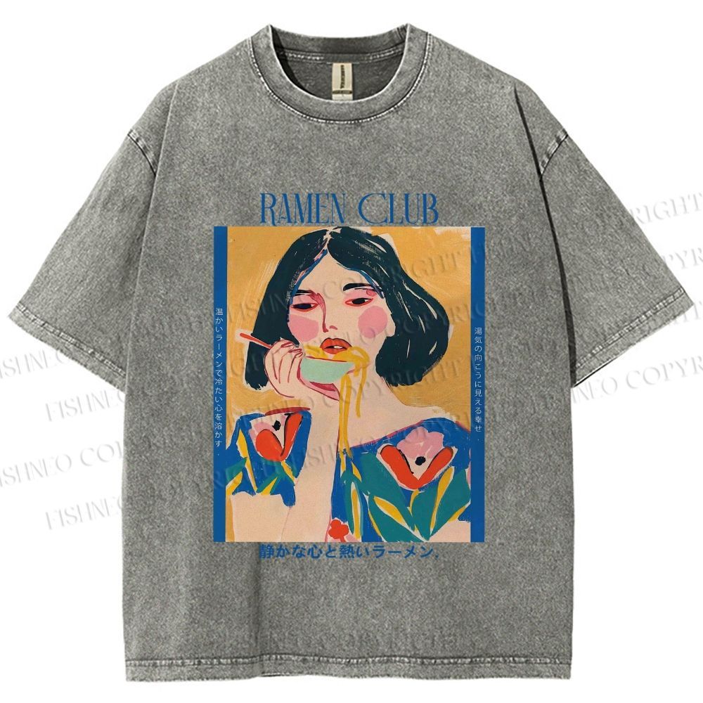 Unisex Woman in Ramen Club Printed Washed Tee
