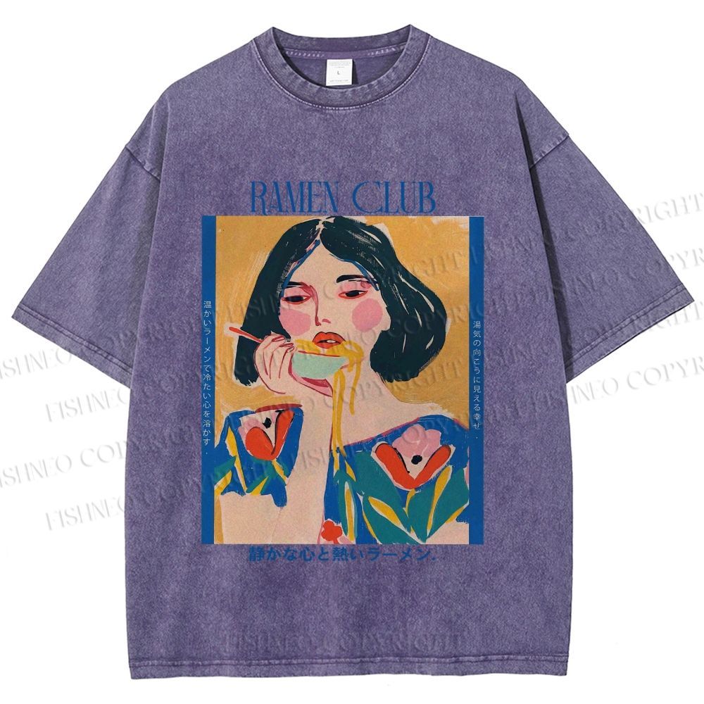 Unisex Woman in Ramen Club Printed Washed Tee