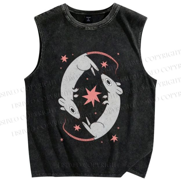 Unisex Rats With Star Printed Washed Tank Top