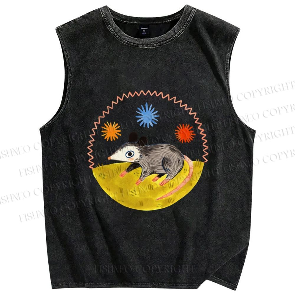 Unisex Cute Opossum Printed Washed Tank Top