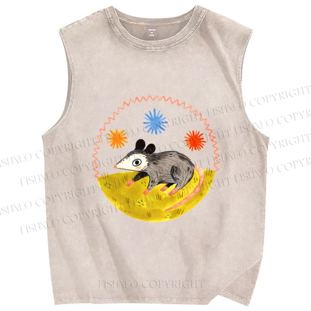 Unisex Cute Opossum Printed Washed Tank Top