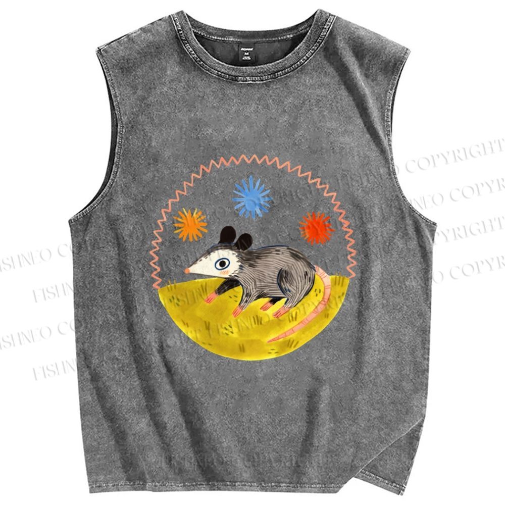 Unisex Cute Opossum Printed Washed Tank Top